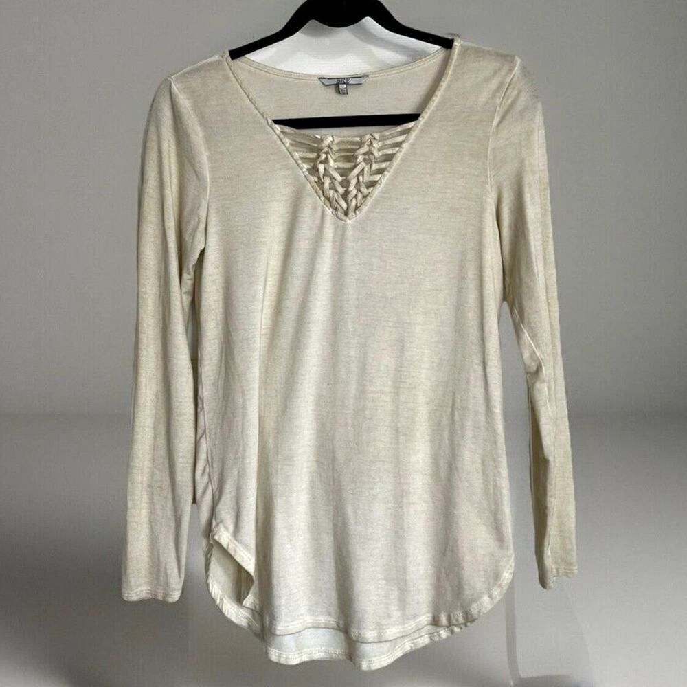BKE By Buckle Women’s Long Sleeve Size Small Lattice Oatmeal Cream Top Flowy